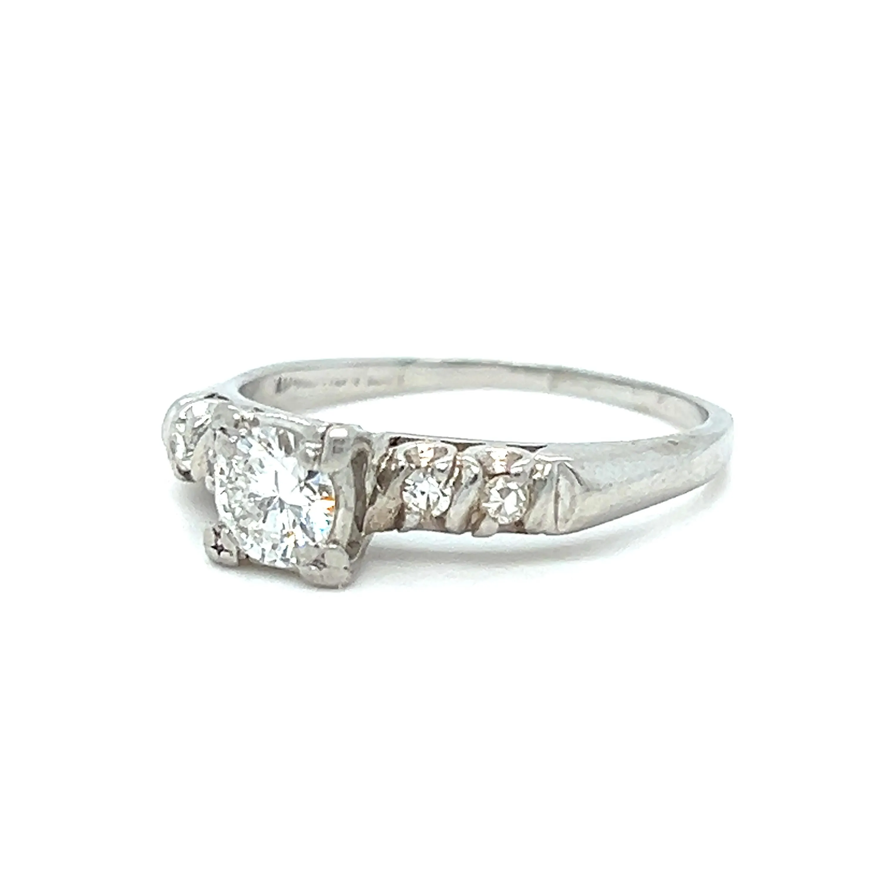 Mid-Century Vintage Platinum Diamond Engagement Ring - 0.61ct.