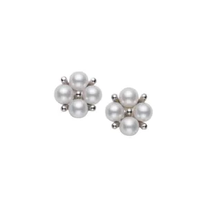 Mikimoto 18K White Gold Cluster Akoya Pearl Earrings