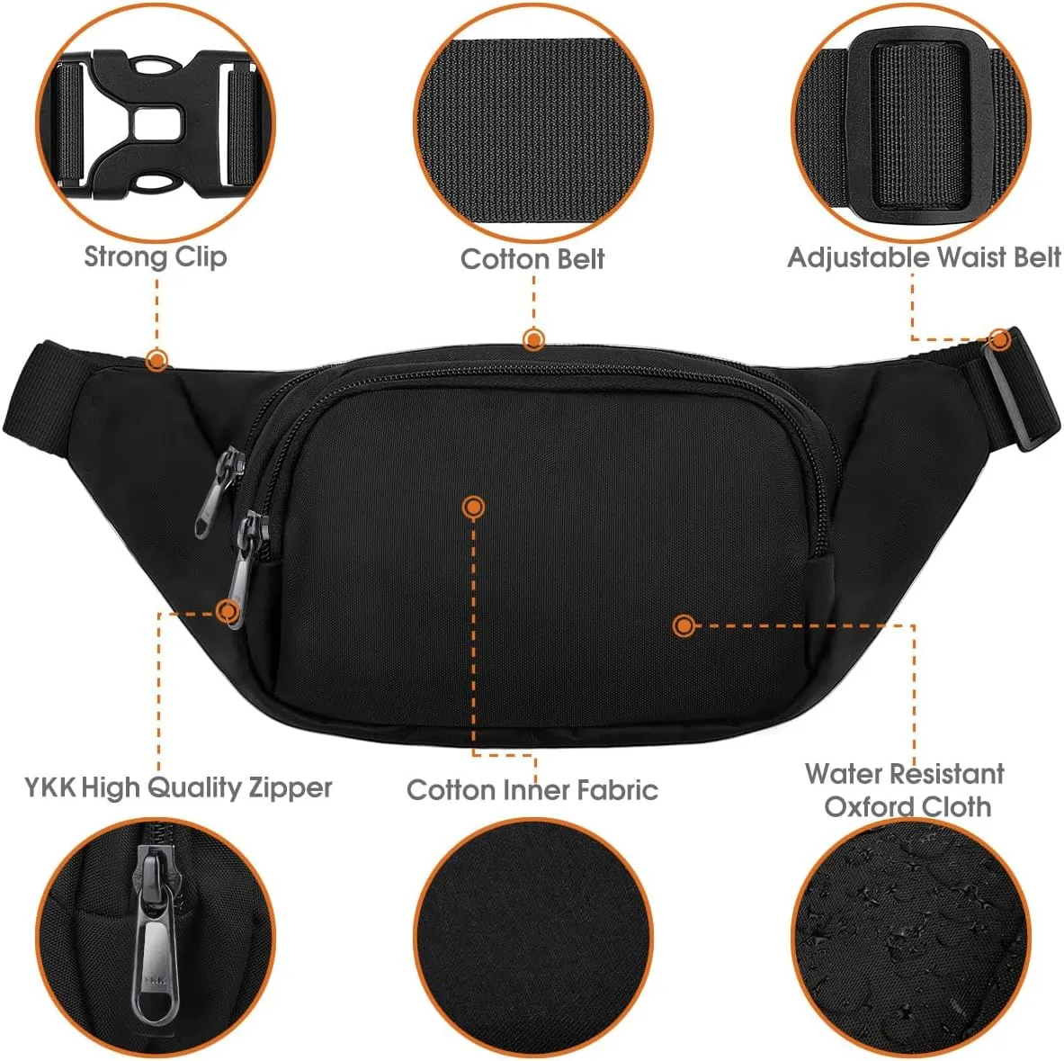 MINGALONDON Unisex Waist bag with 3-Zipper Pockets