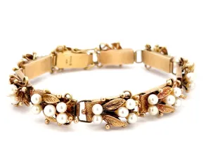 Mings Hawaii Pearl Leaf Bracelet in 14K Yellow Gold