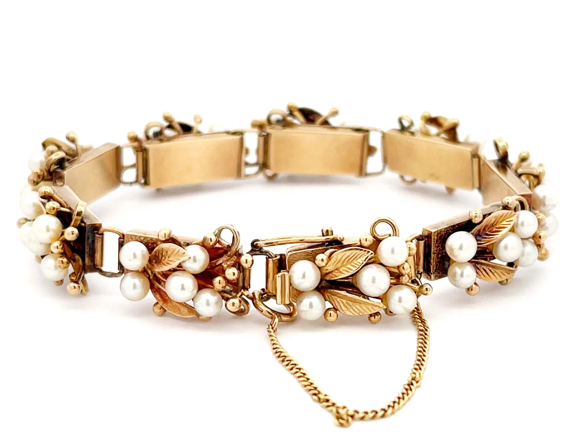 Mings Hawaii Pearl Leaf Bracelet in 14K Yellow Gold