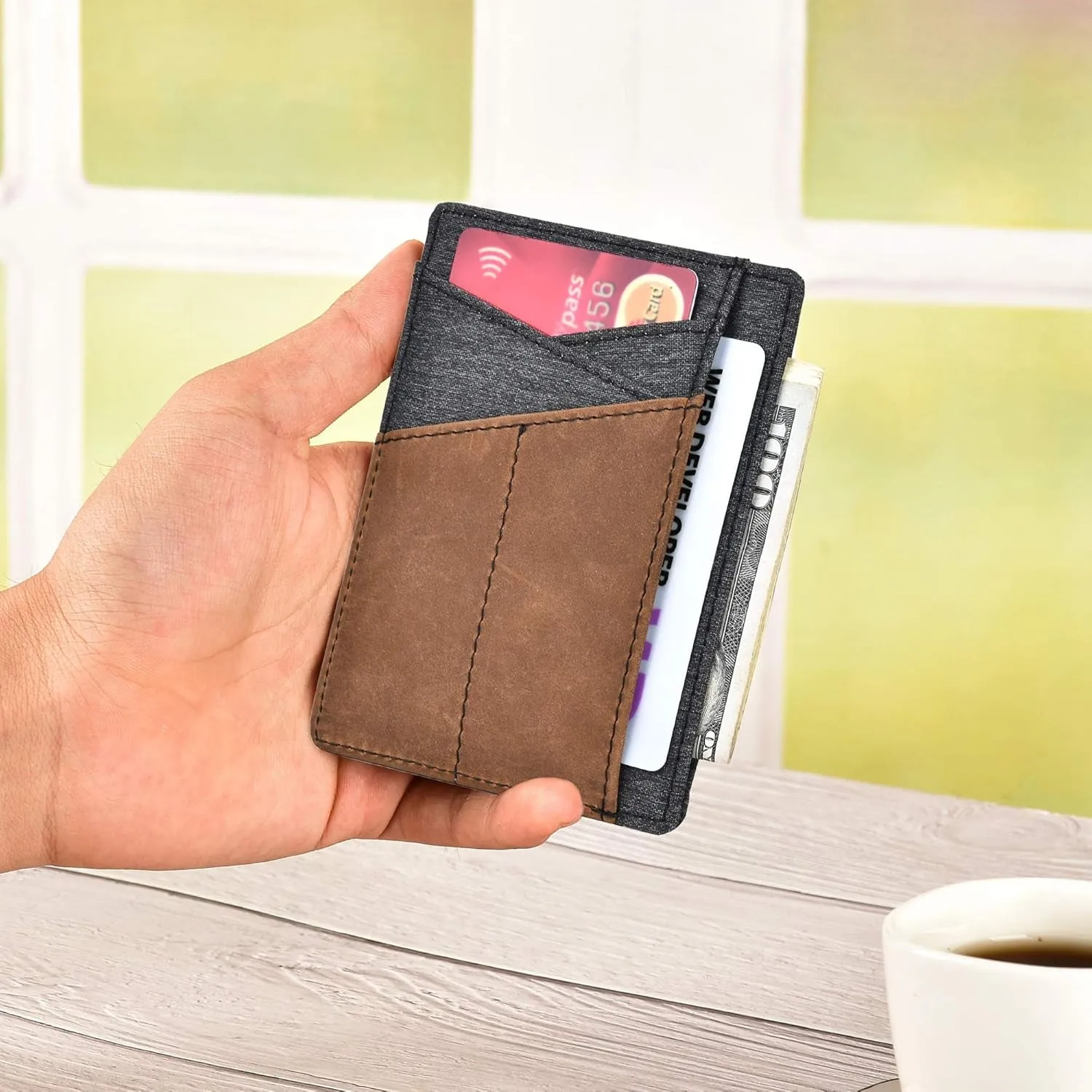 Minimalist Front Pocket Wallet, RFID Blocking Thin Credit Card Holder For Men & Women