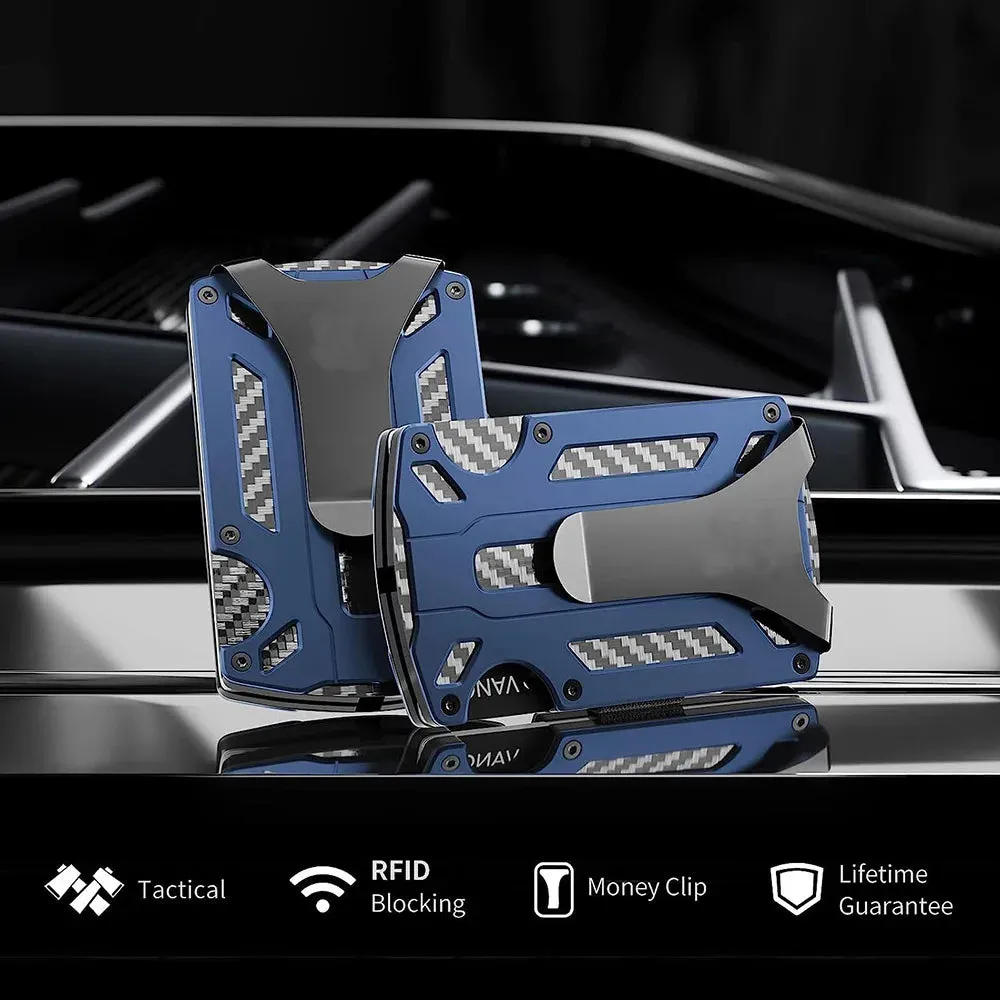 Minimalist Metal Wallet for Men – Slim RFID Blocking Front Pocket Tactical Wallet with Carbon Fiber Card Holder & Money Clip