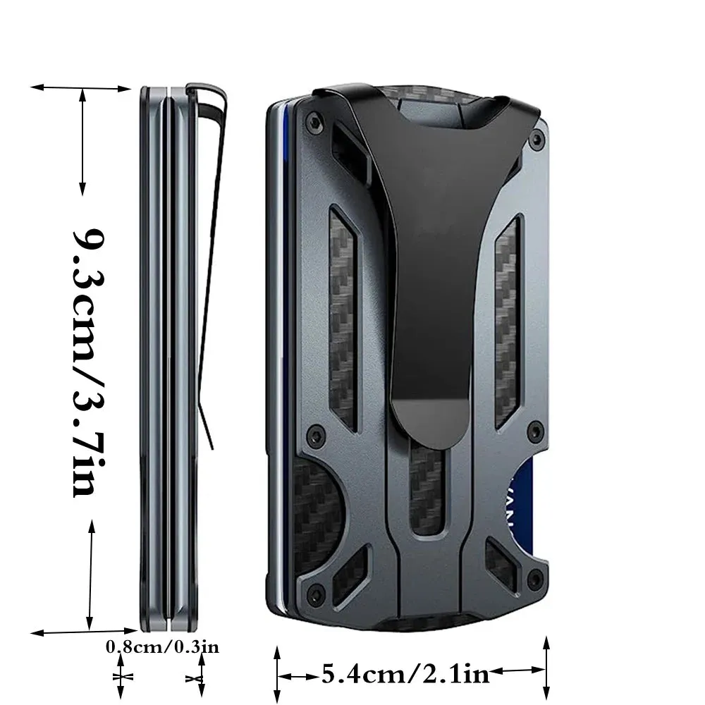 Minimalist Metal Wallet for Men – Slim RFID Blocking Front Pocket Tactical Wallet with Carbon Fiber Card Holder & Money Clip