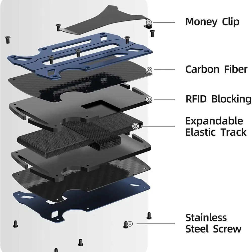 Minimalist Metal Wallet for Men – Slim RFID Blocking Front Pocket Tactical Wallet with Carbon Fiber Card Holder & Money Clip