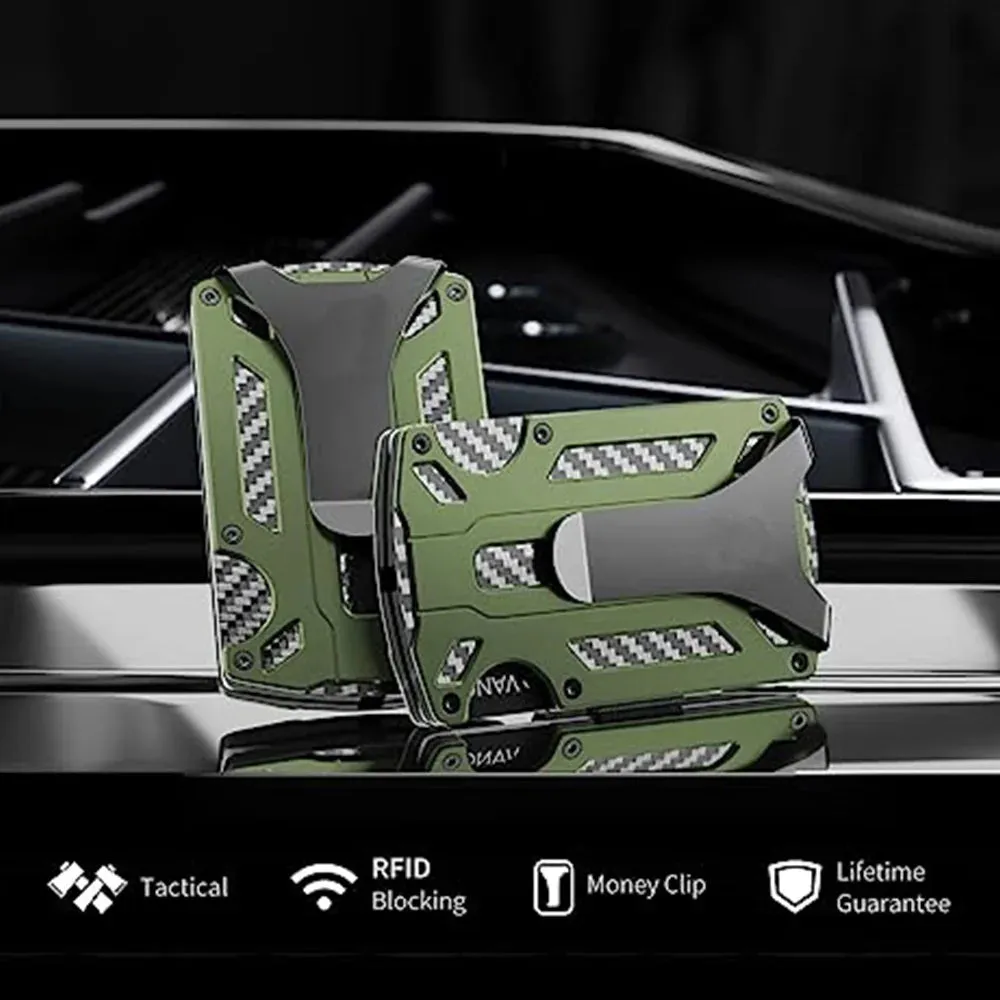 Minimalist Metal Wallet for Men – Slim RFID Blocking Front Pocket Tactical Wallet with Carbon Fiber Card Holder & Money Clip