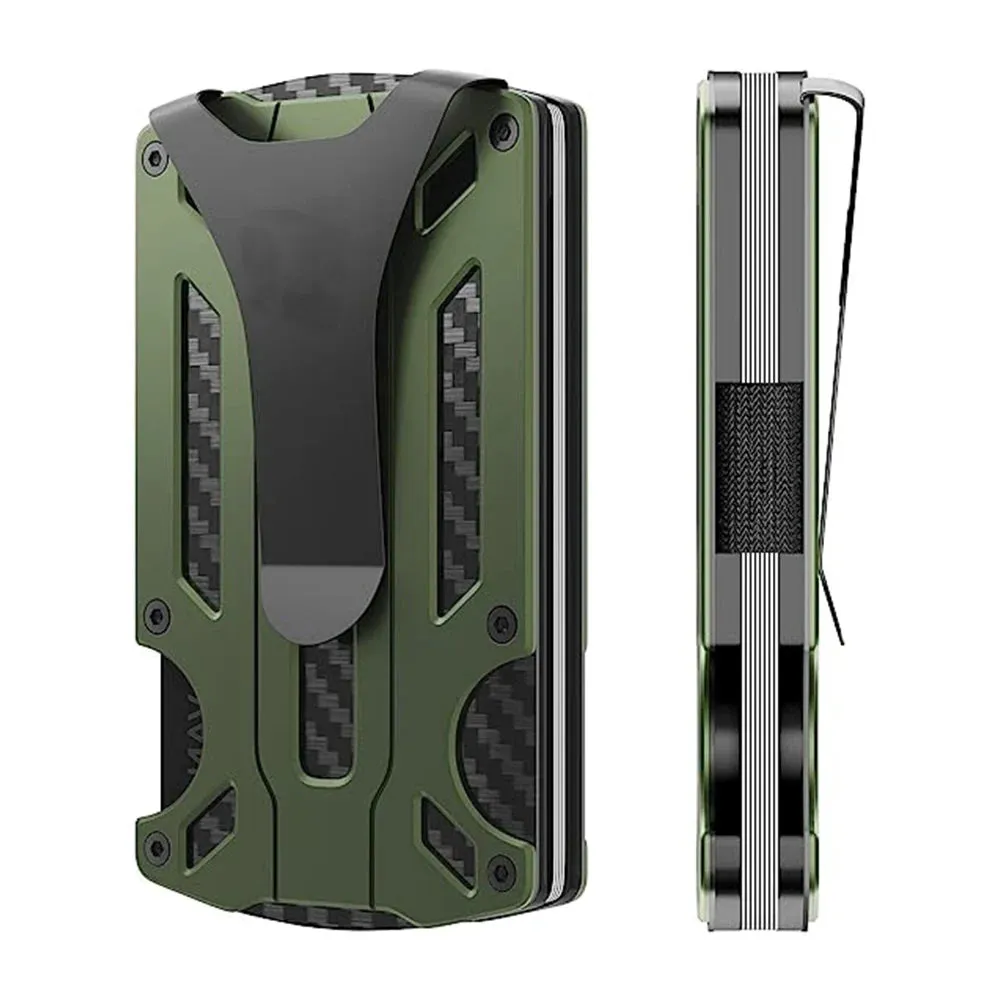 Minimalist Metal Wallet for Men – Slim RFID Blocking Front Pocket Tactical Wallet with Carbon Fiber Card Holder & Money Clip