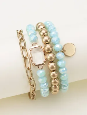 Mint Metallic And Faceted Beaded Bracelet Set