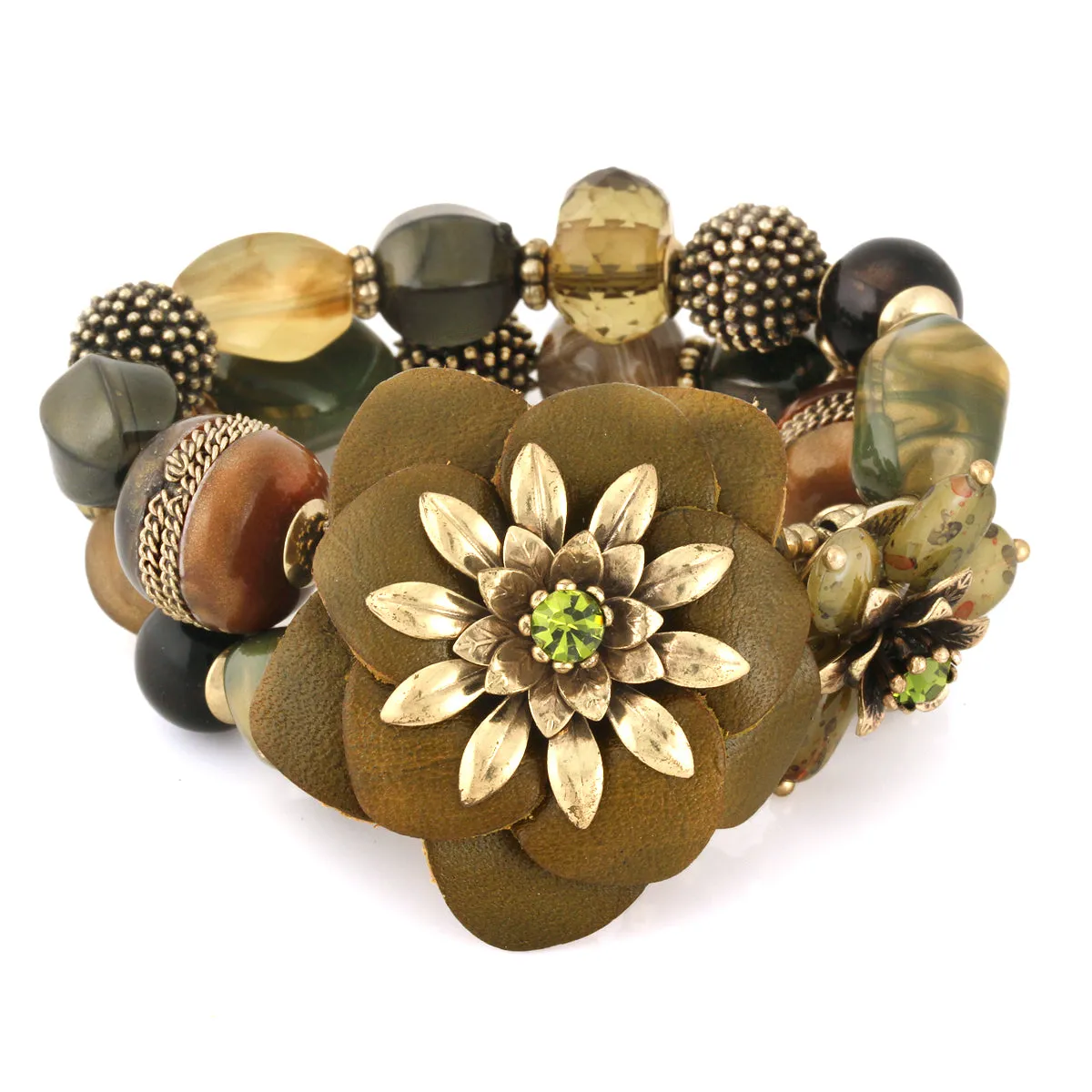 MIX BEADS FLOWER STRETCH  BRACELETS #282GN2101 (7E4/6C6)