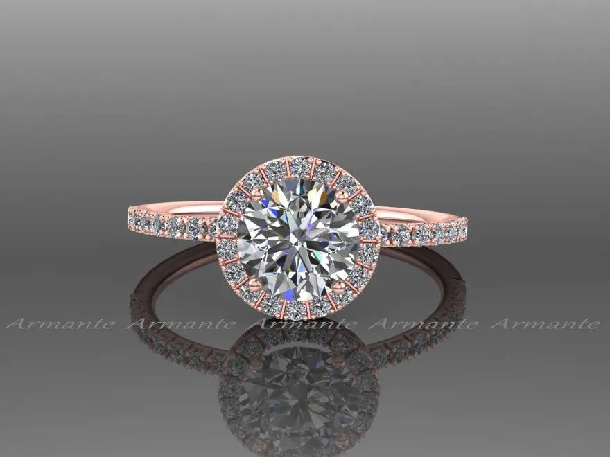 Moissanite & White Sapphire 14K Rose Gold Halo Wedding Ring