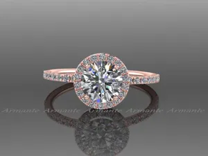 Moissanite & White Sapphire 14K Rose Gold Halo Wedding Ring