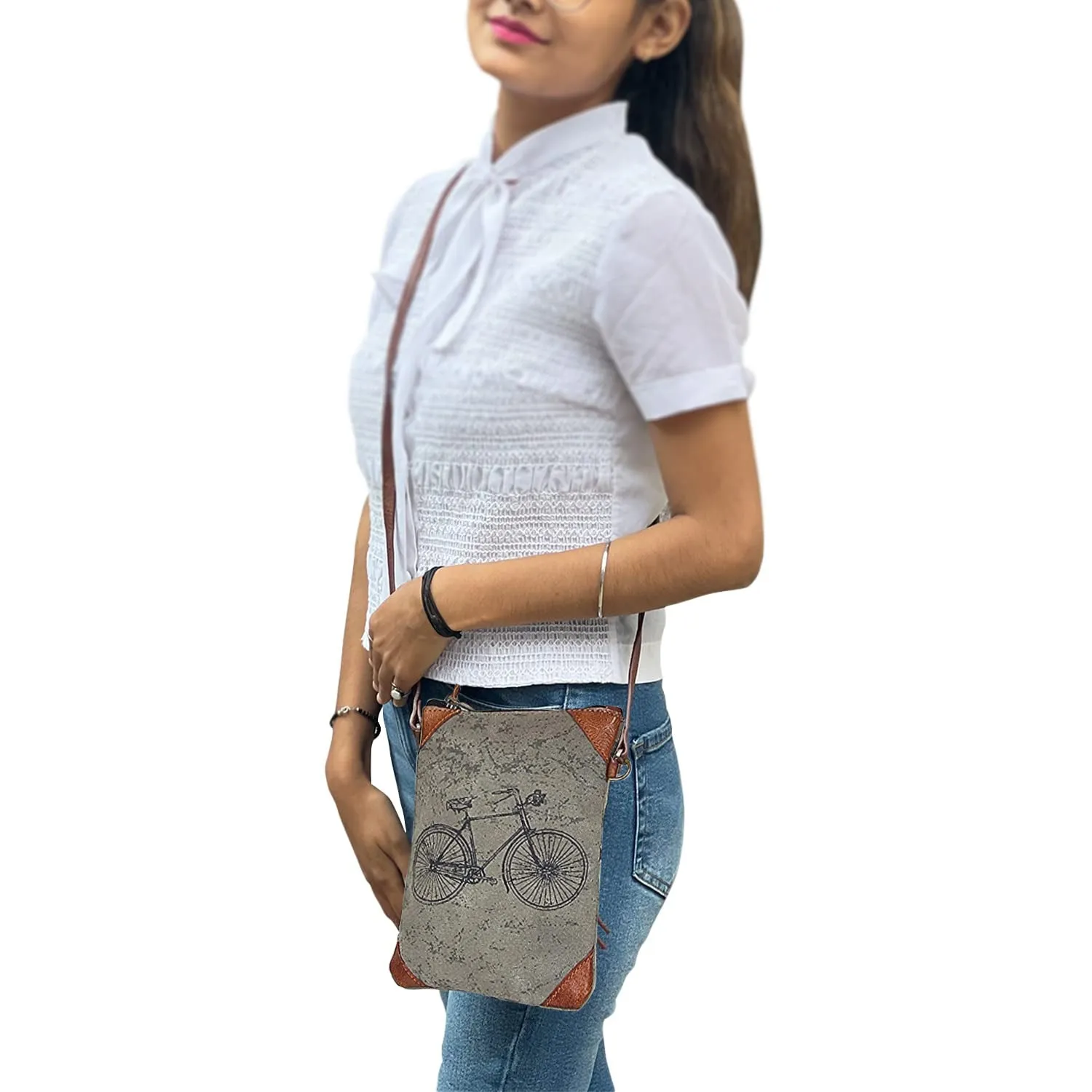 Mona B - 100% Cotton Canvas Small Sling Crossbody Bag with Stylish Design for Women (Brown 1)