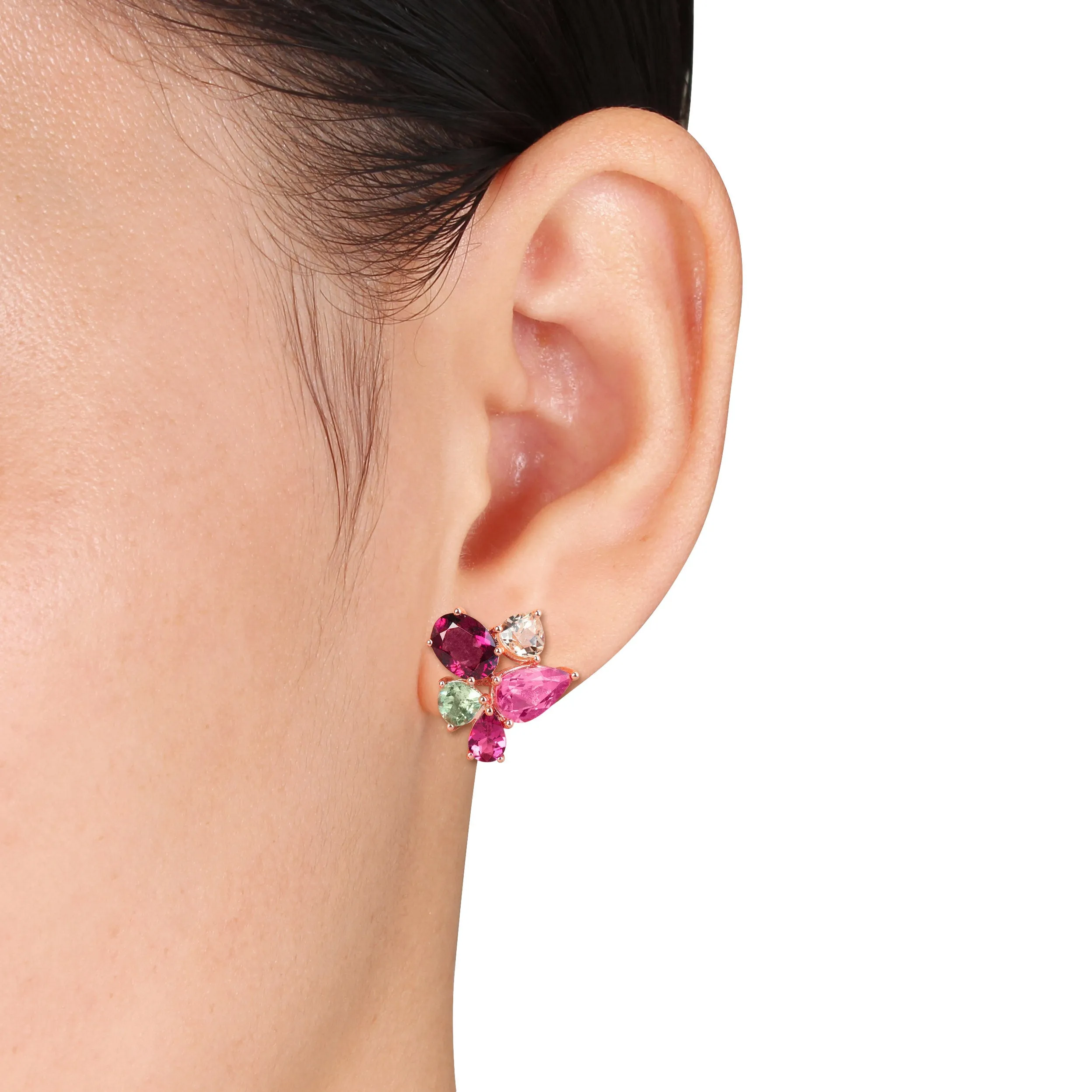 Multi-Color Tourmaline Cluster Stud Earrings