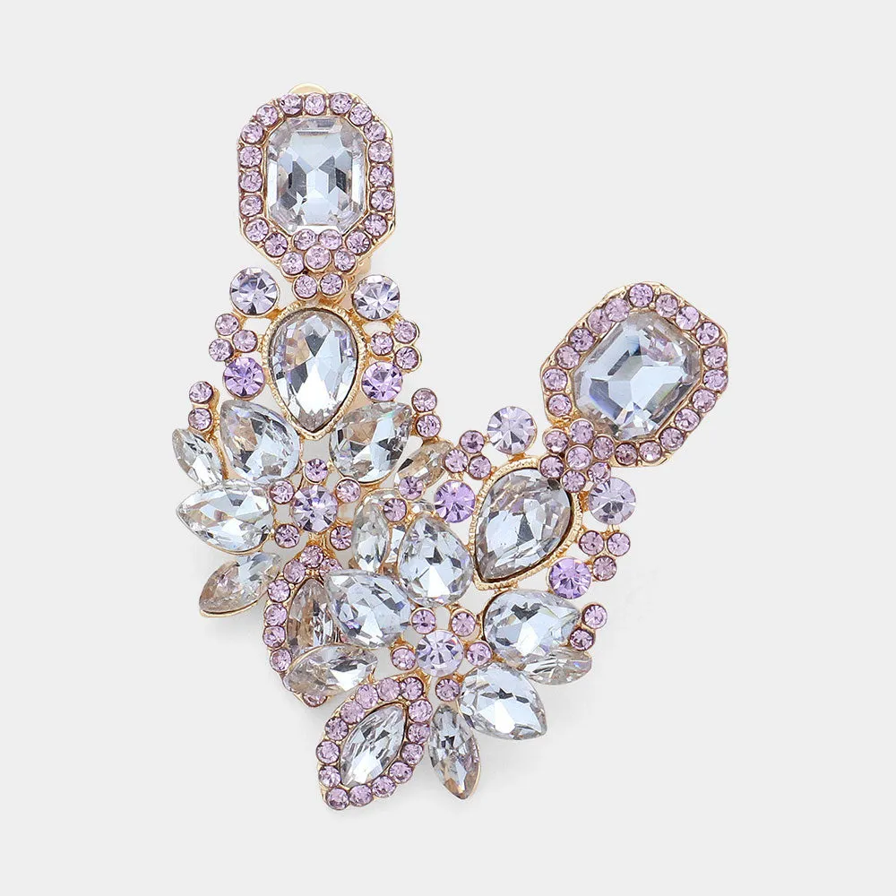 Multi Lavender Stone Cluster Chandelier Clip on Pageant Earrings  | Prom Earrings |  624305