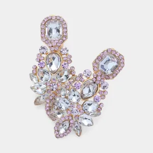 Multi Lavender Stone Cluster Chandelier Clip on Pageant Earrings  | Prom Earrings |  624305