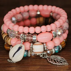 Multi-layer Elastic Rope Handmade Beaded Bracelet Natural Shell Bracelet Wooden Beads