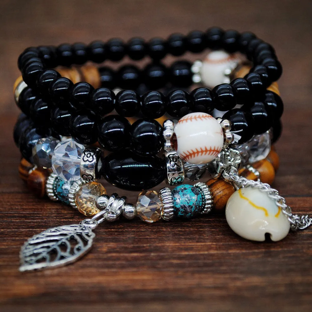 Multi-layer Elastic Rope Handmade Beaded Bracelet Natural Shell Bracelet Wooden Beads