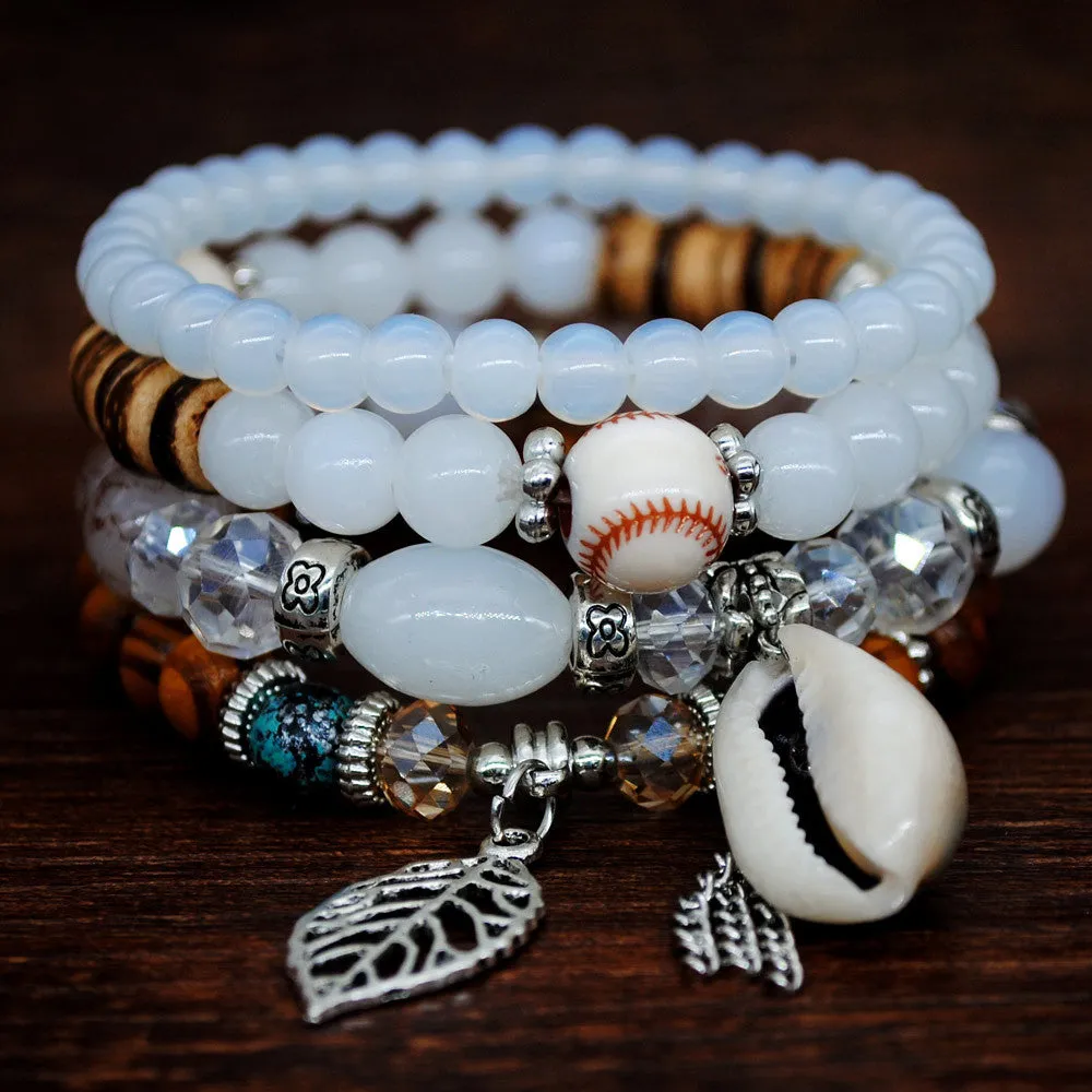 Multi-layer Elastic Rope Handmade Beaded Bracelet Natural Shell Bracelet Wooden Beads