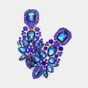 Multi Sapphire Stone Cluster Chandelier Clip on Pageant Earrings  | Prom Earrings |  624312