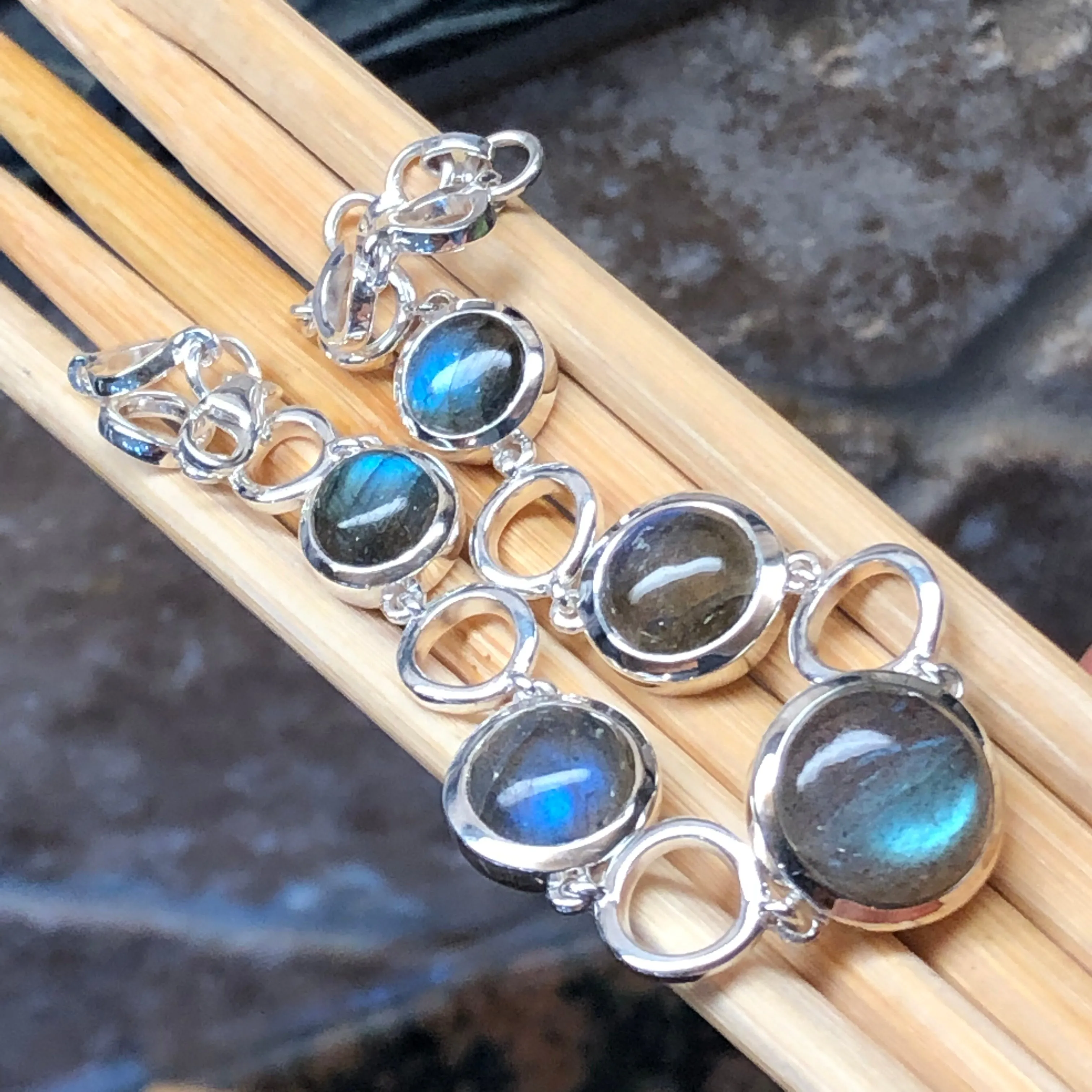 Natural Blue Labradorite 925 Sterling Silver Bracelets 8"