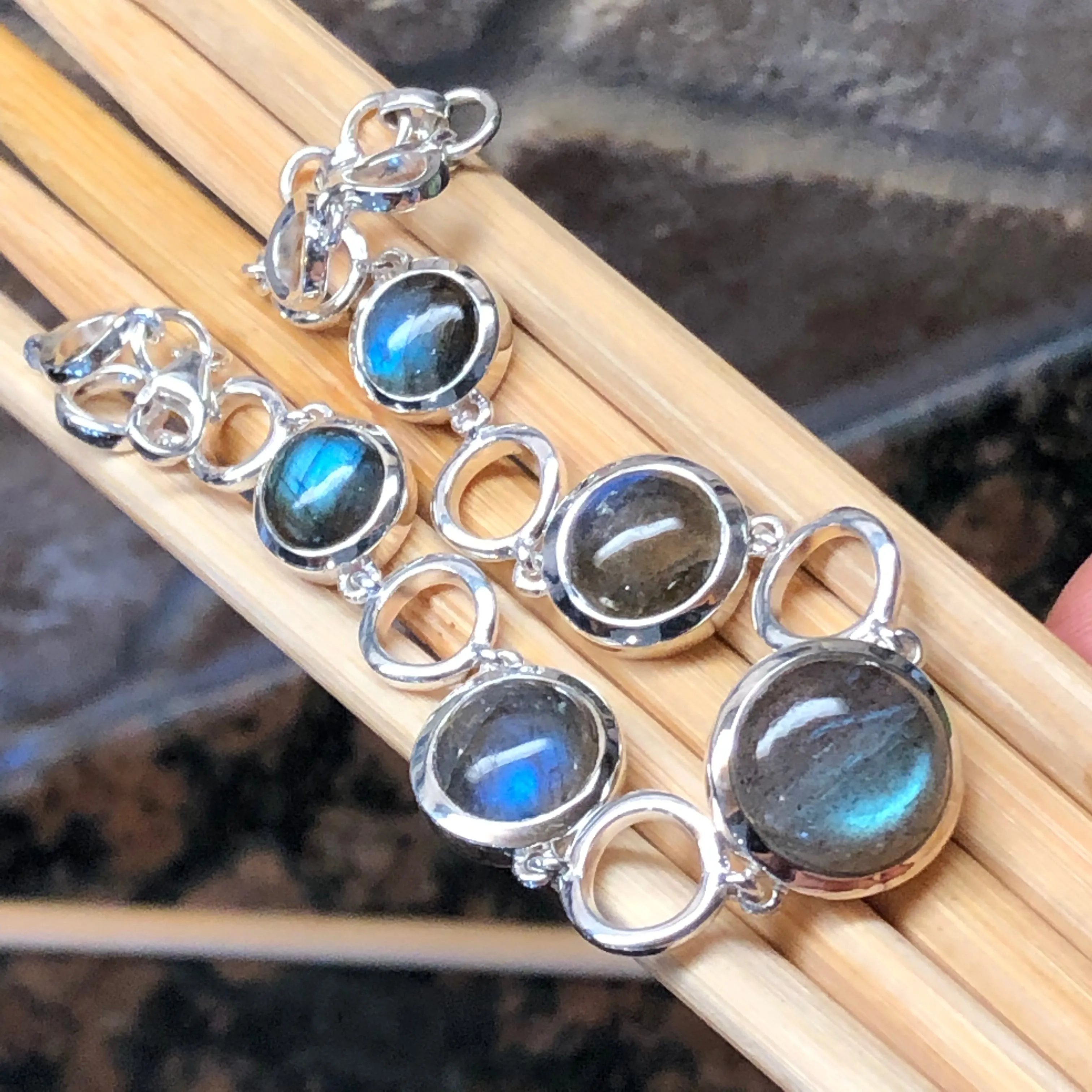 Natural Blue Labradorite 925 Sterling Silver Bracelets 8"
