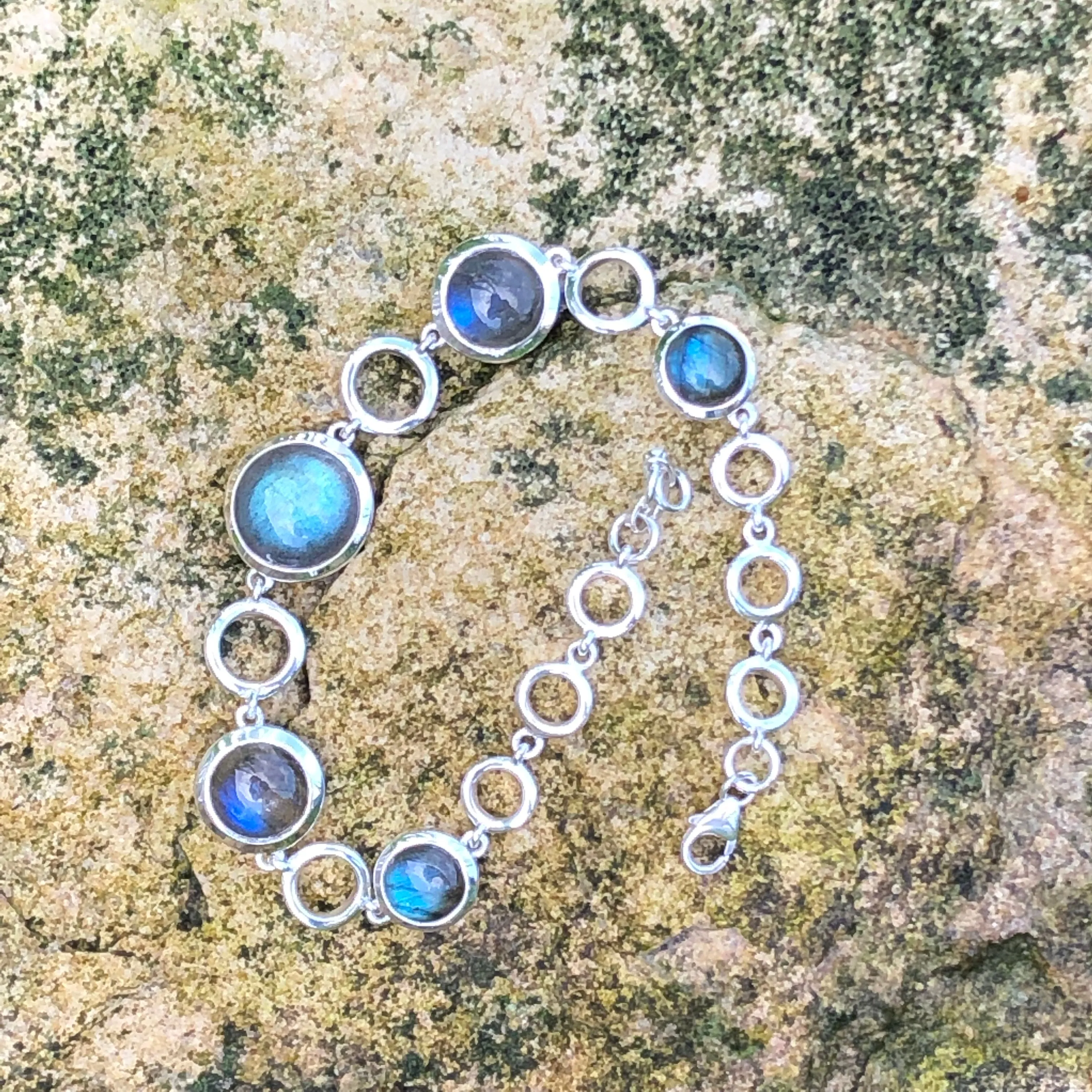 Natural Blue Labradorite 925 Sterling Silver Bracelets 8"