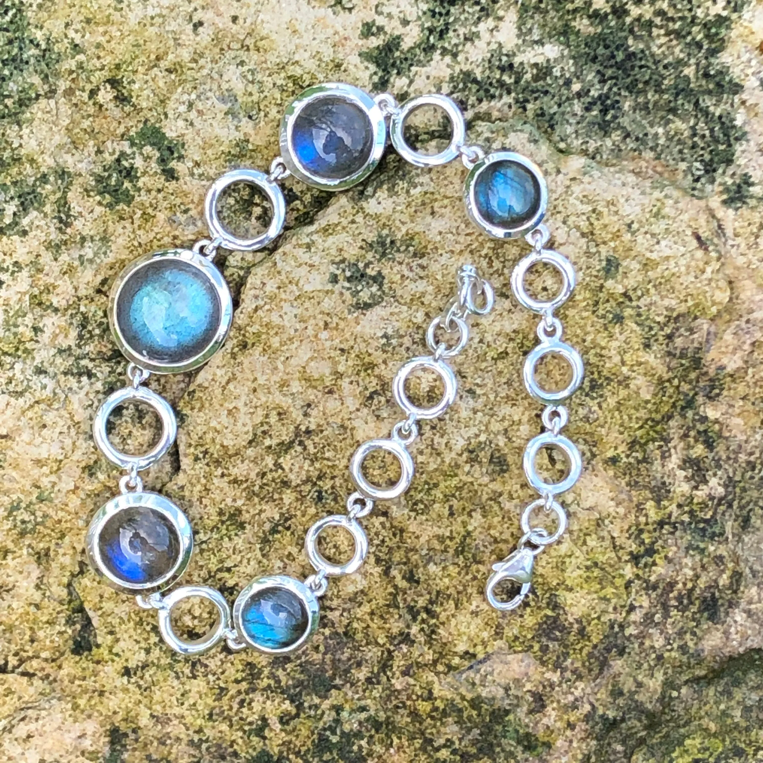Natural Blue Labradorite 925 Sterling Silver Bracelets 8"