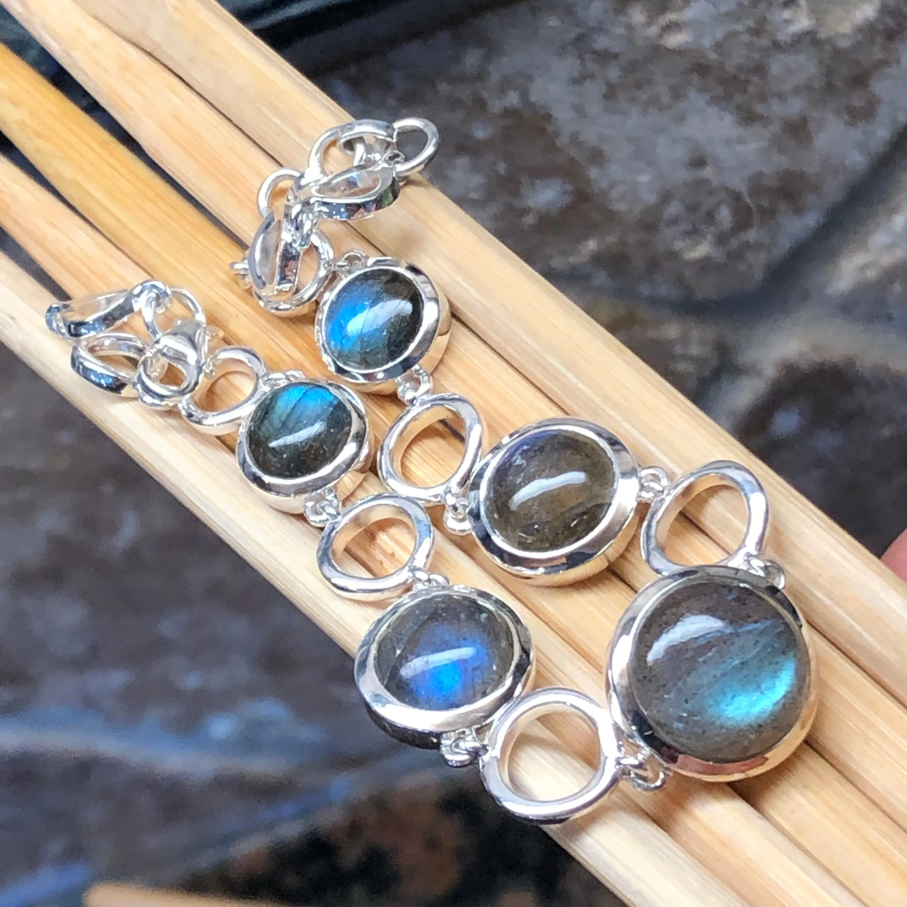 Natural Blue Labradorite 925 Sterling Silver Bracelets 8"