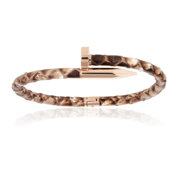 Natural Python Bracelet with Rose Gold Nail Unisex