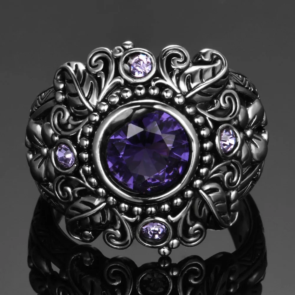 Nature Vintage Amethyst 925 Sterling Silver RingPurple stone Women's Wedding