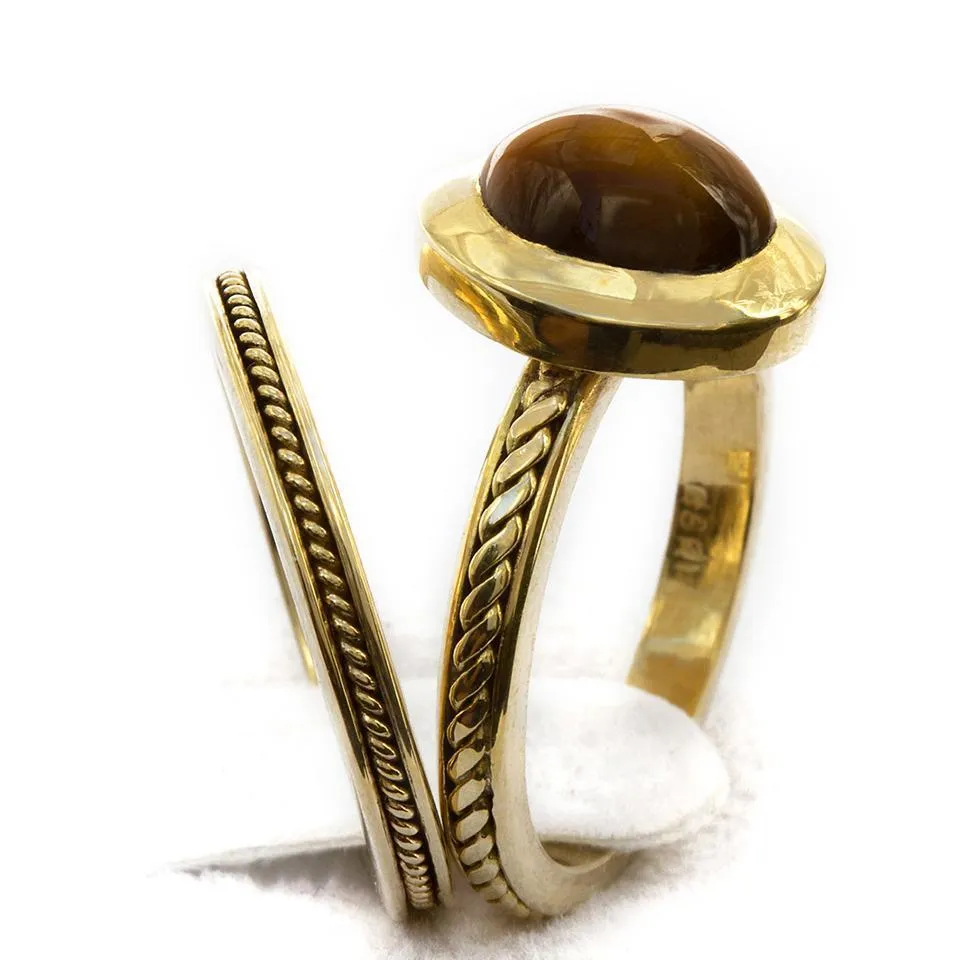 Neto - filigree solitaire engagement ring, Tiger eye
