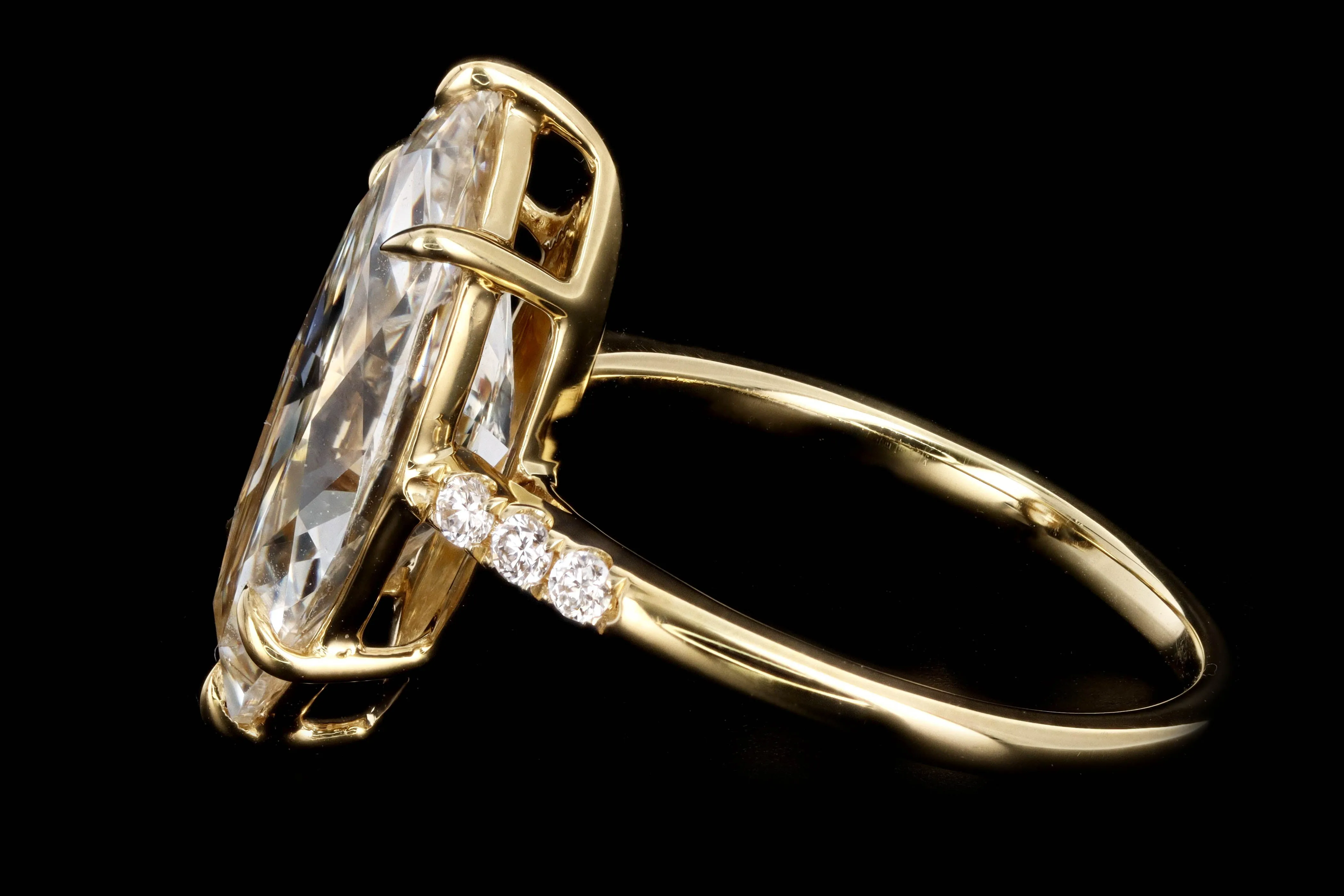 New Vintage Inspired 18K Yellow Gold 4.63 Carat Marquise Cut Diamond Engagement Ring GIA Certified