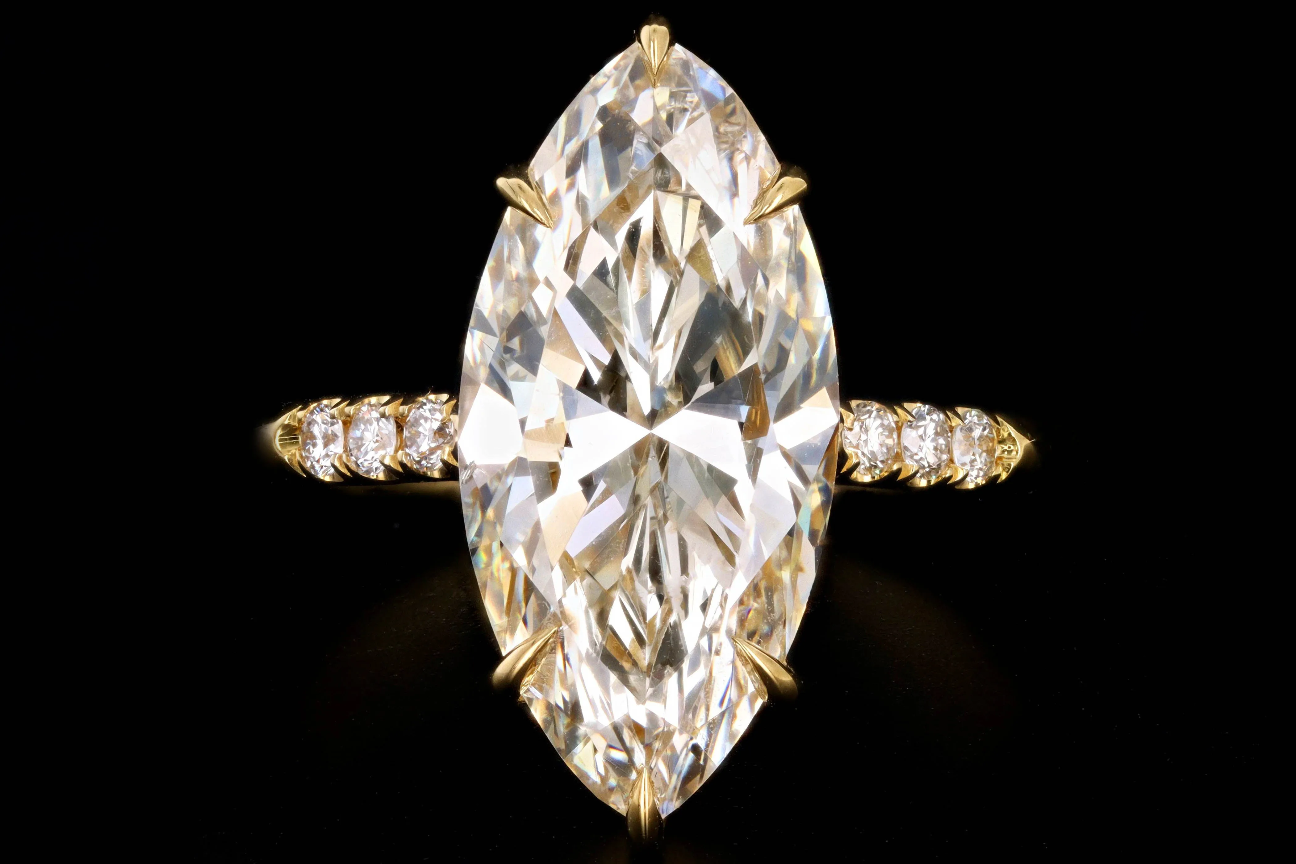 New Vintage Inspired 18K Yellow Gold 4.63 Carat Marquise Cut Diamond Engagement Ring GIA Certified