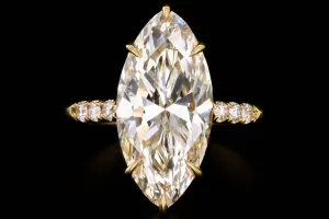 New Vintage Inspired 18K Yellow Gold 4.63 Carat Marquise Cut Diamond Engagement Ring GIA Certified