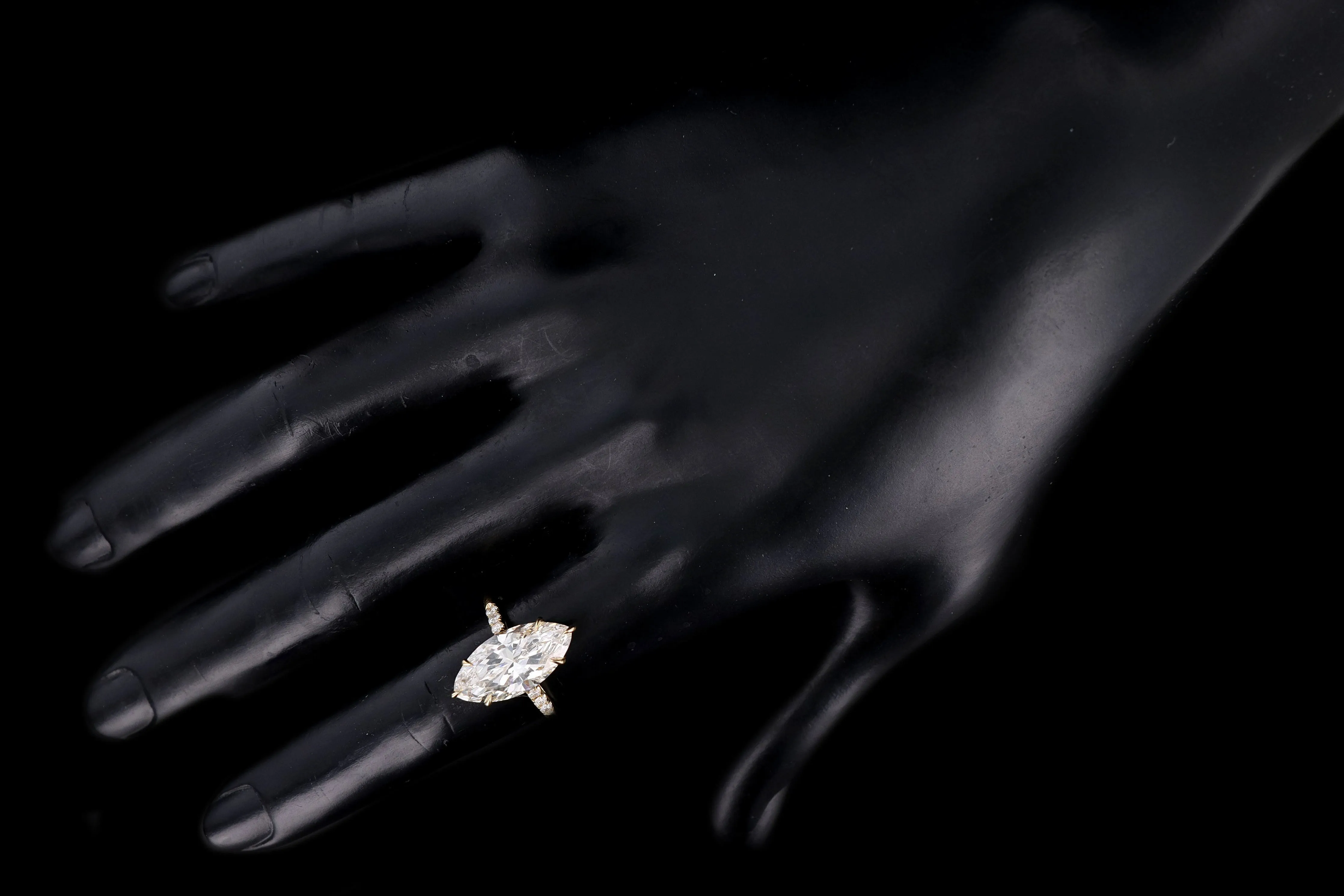 New Vintage Inspired 18K Yellow Gold 4.63 Carat Marquise Cut Diamond Engagement Ring GIA Certified