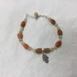 Oblong Beaded Crystal Clasp Bracelet with Metal Charm