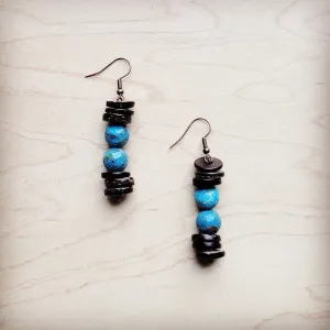 Ocean Agate and Wood Drop Earrings