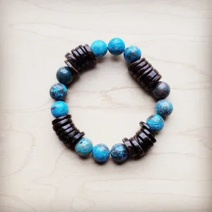 Ocean Agate and Wood Stretch Bracelet