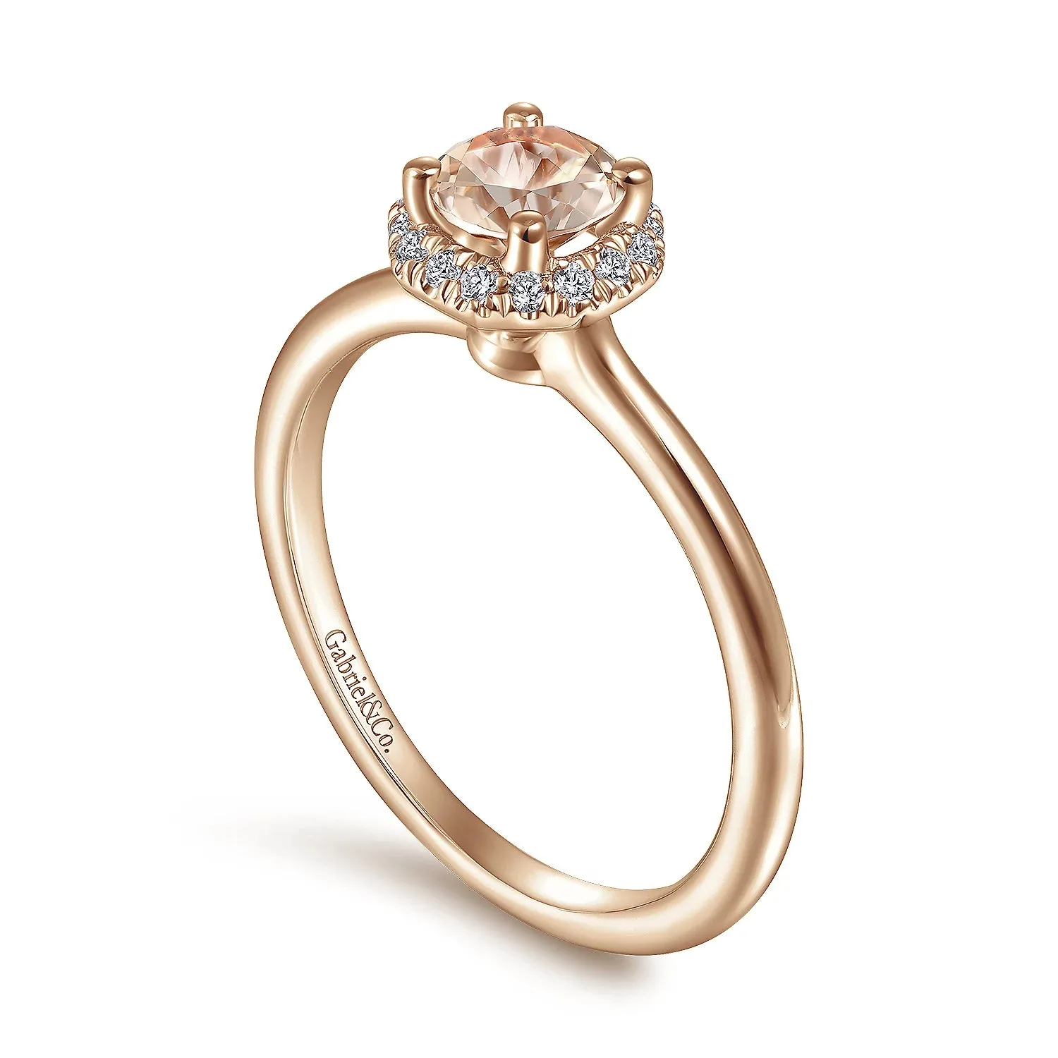 Octagonal Diamond Halo Round Morganite Ring
