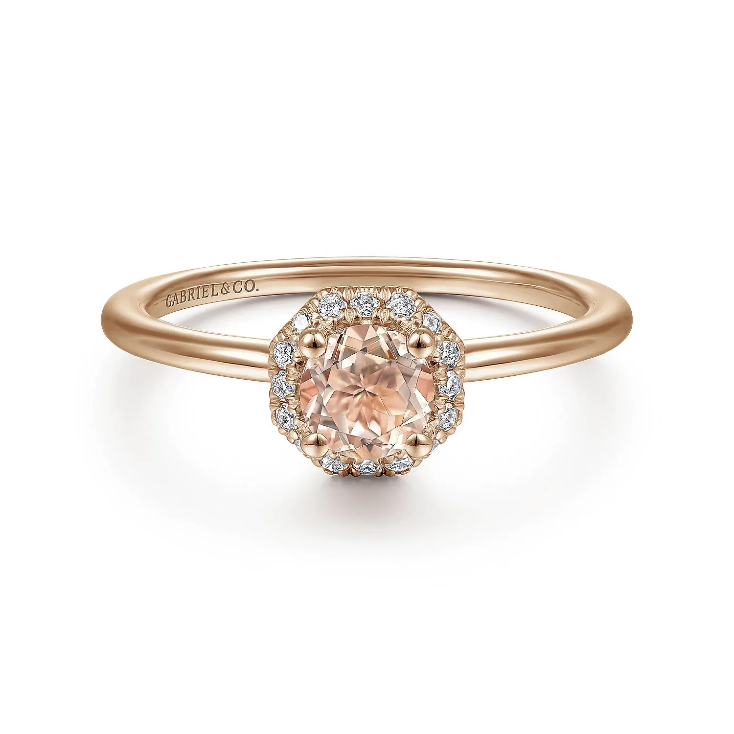 Octagonal Diamond Halo Round Morganite Ring