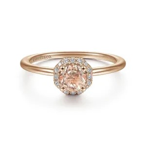 Octagonal Diamond Halo Round Morganite Ring