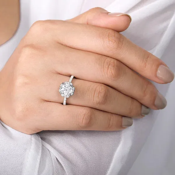 Octagonal Halo Round Diamond Engagement Ring Mounting