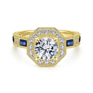 Octagonal Halo Sapphire and Diamond Engagement Mounting