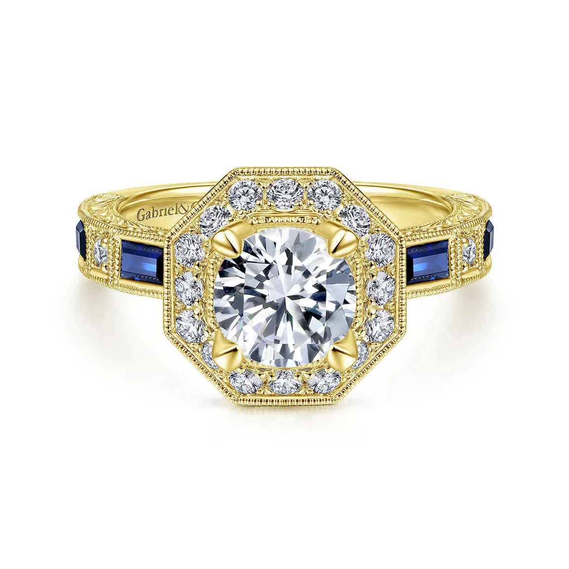 Octagonal Halo Sapphire and Diamond Engagement Mounting