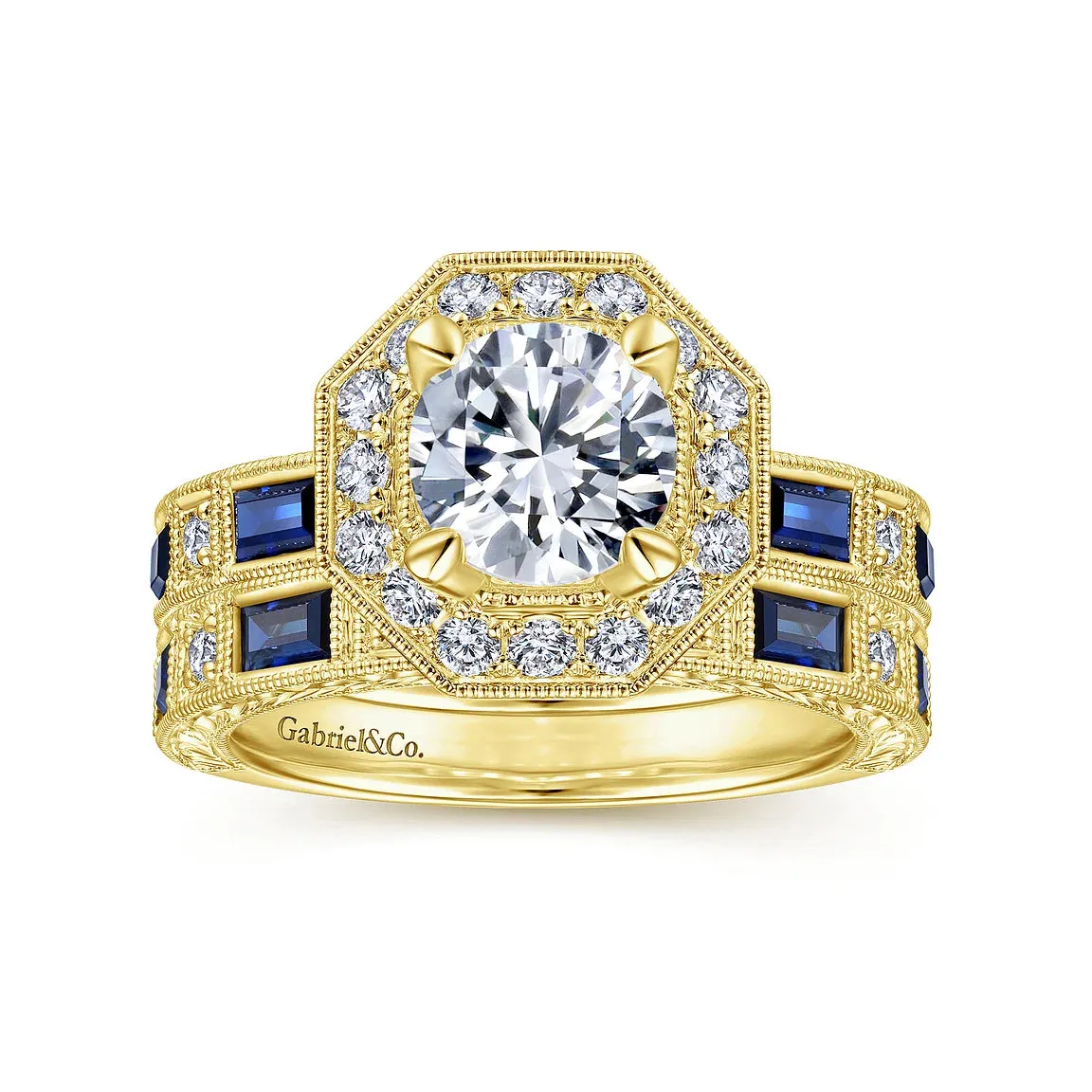 Octagonal Halo Sapphire and Diamond Engagement Mounting