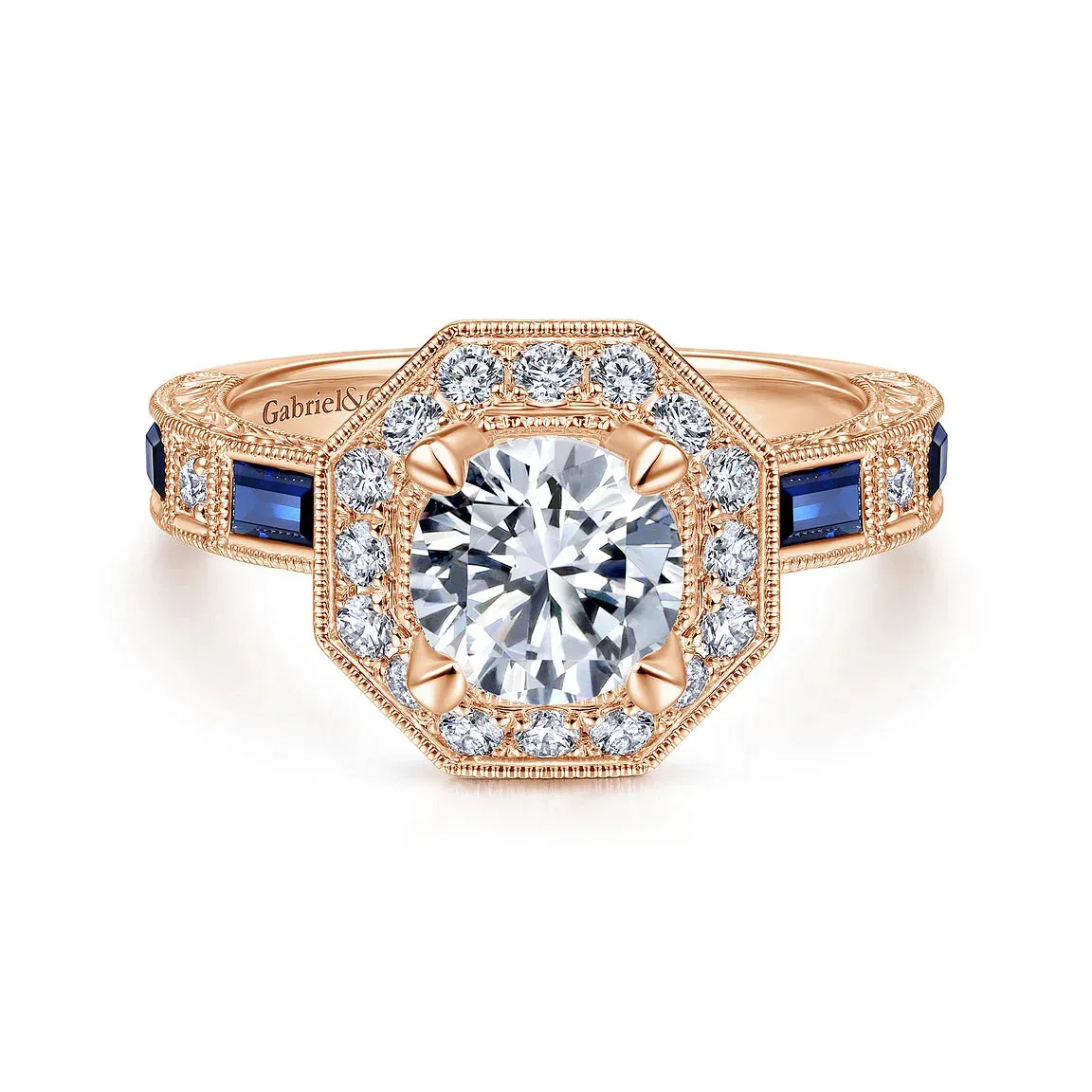 Octagonal Halo Sapphire and Diamond Engagement Mounting