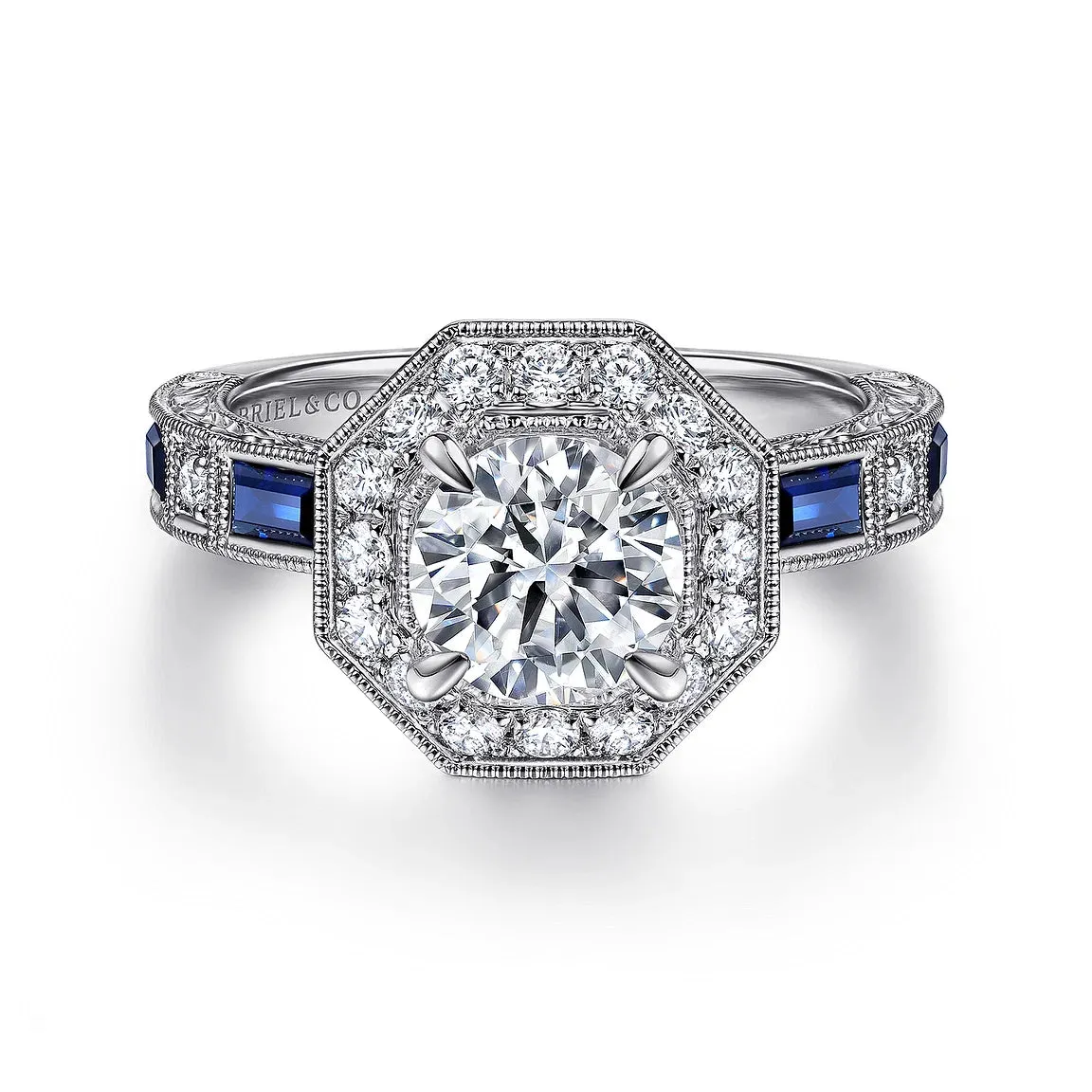 Octagonal Halo Sapphire and Diamond Engagement Mounting