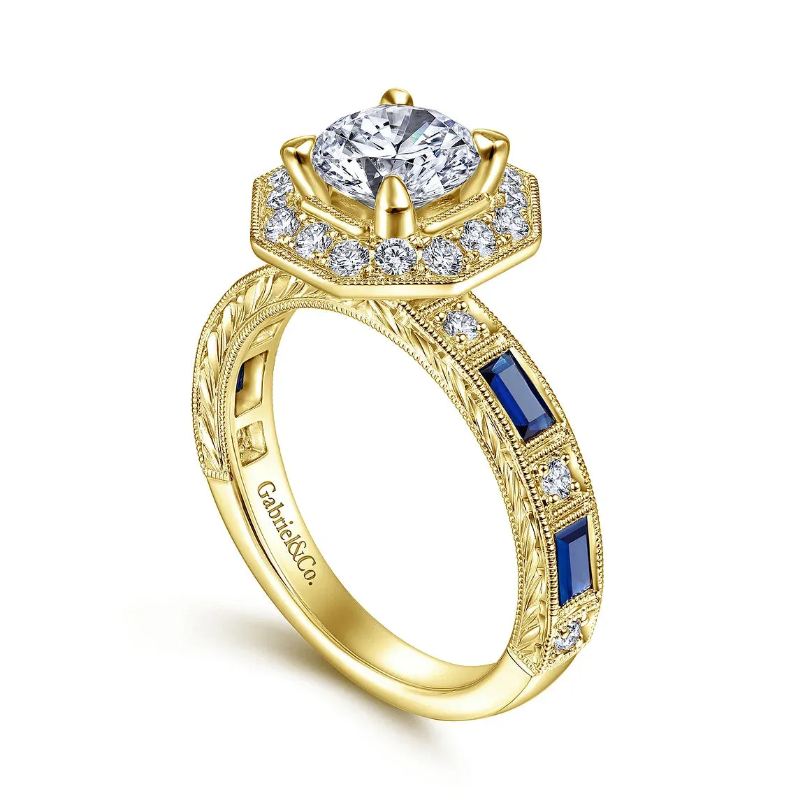 Octagonal Halo Sapphire and Diamond Engagement Mounting