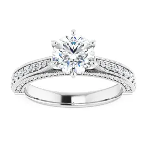 One Carat Round Moissanite Vintage Ring