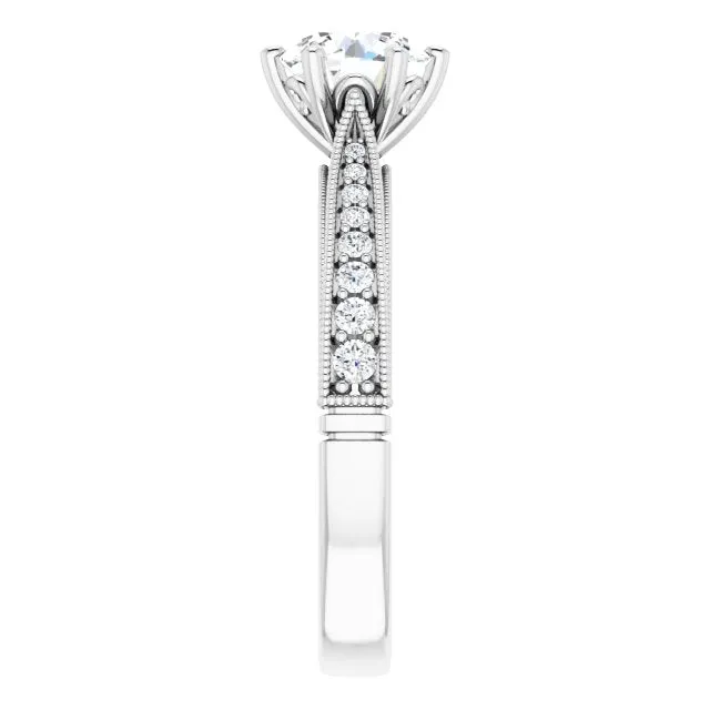 One Carat Round Moissanite Vintage Ring